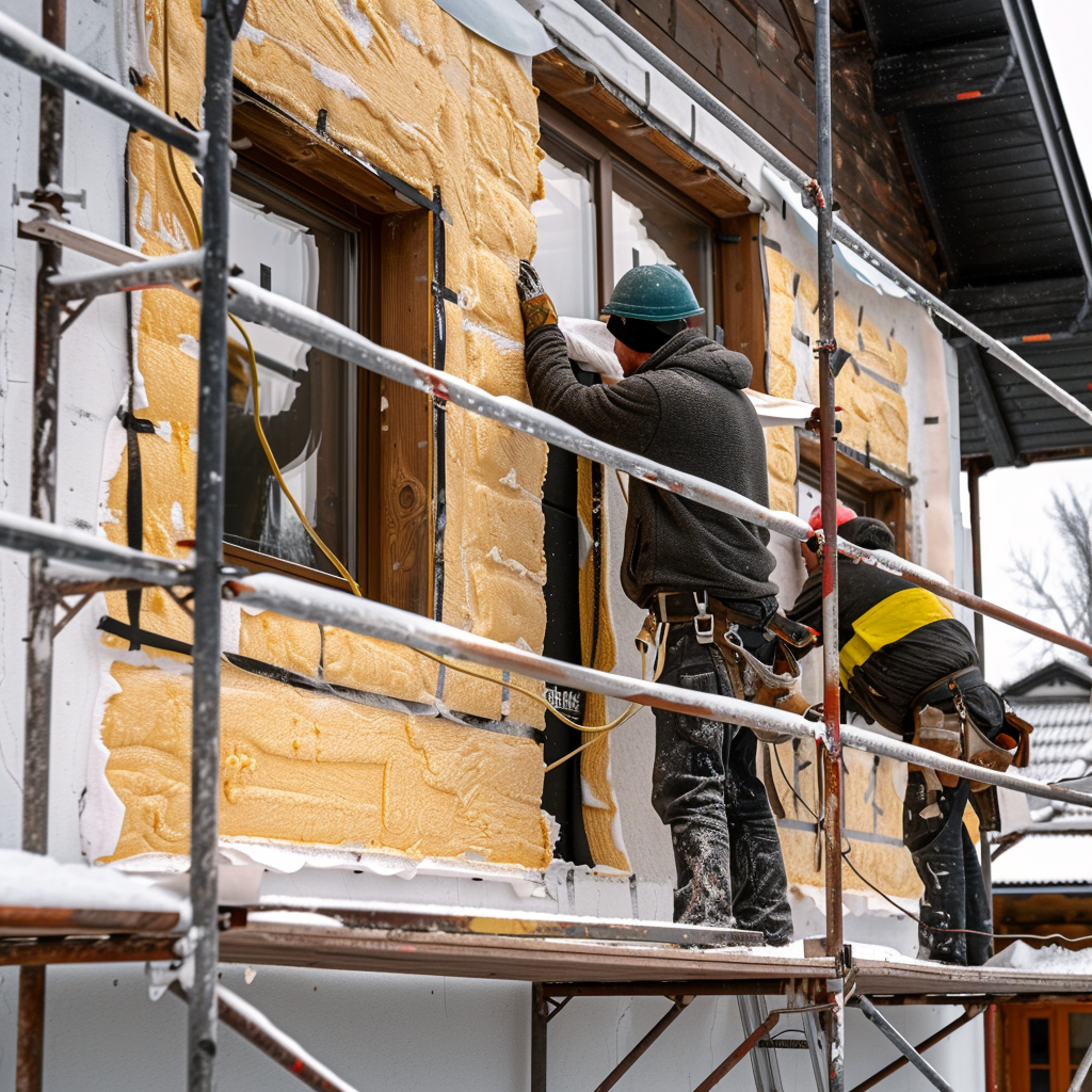 дом из пенополистирола: монтаж утелителя.