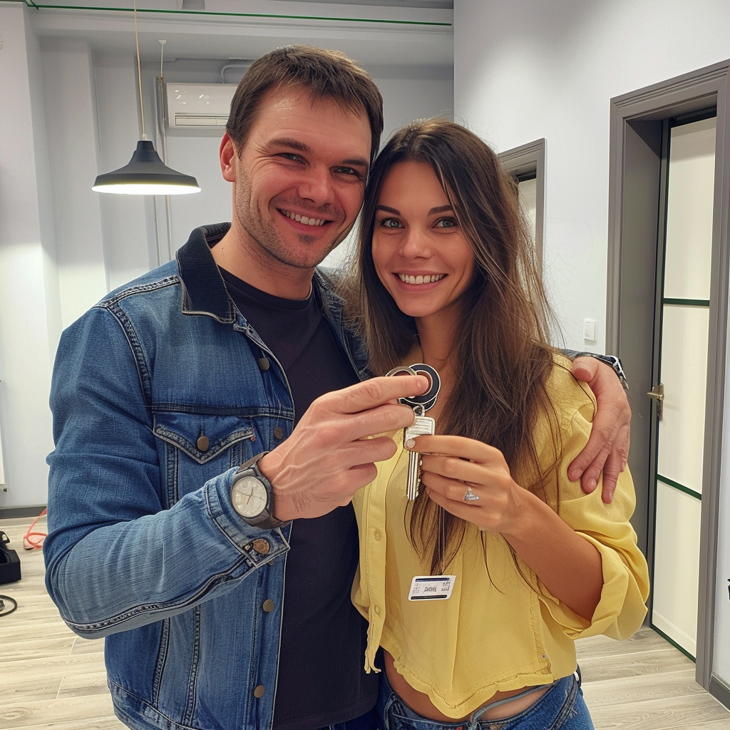 Довольный клиент принимает ключи от нового дома